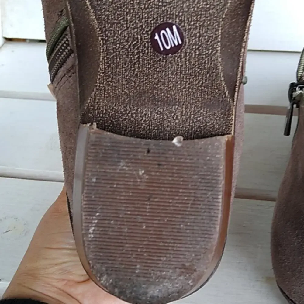 Booties Brown Leather Suede Ankle Short Size 10